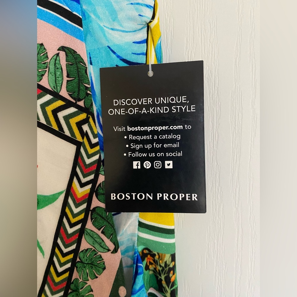 Boston Proper Tropical Patchwork Halter Dress with Yellow Fringe - Picture 4 of 14